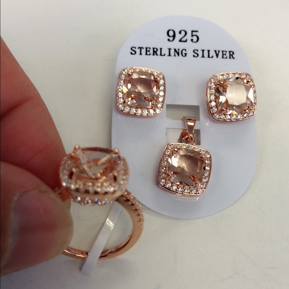 sterling silver 925 simulated morganite sets - Picture 5 of 8